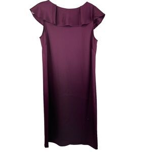 St John Dress Size 6 Sleeveless Ruffle Collar Purple Satin Cocktail Party